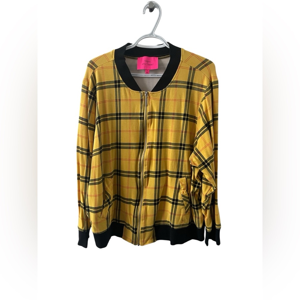 Torrid | Betsey Johnson Yellow Plaid Bomber Jacket